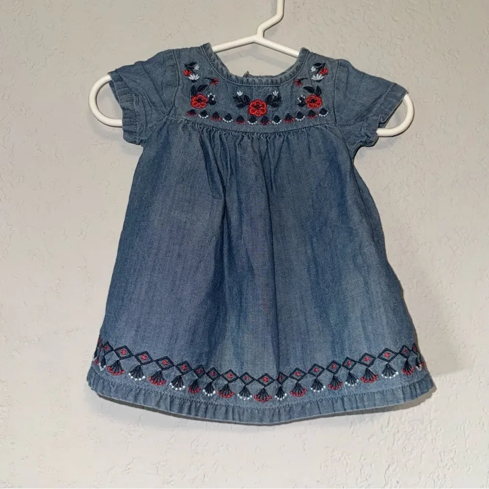 Kid's Carter's Blue Denim Dress with Red Embroidery